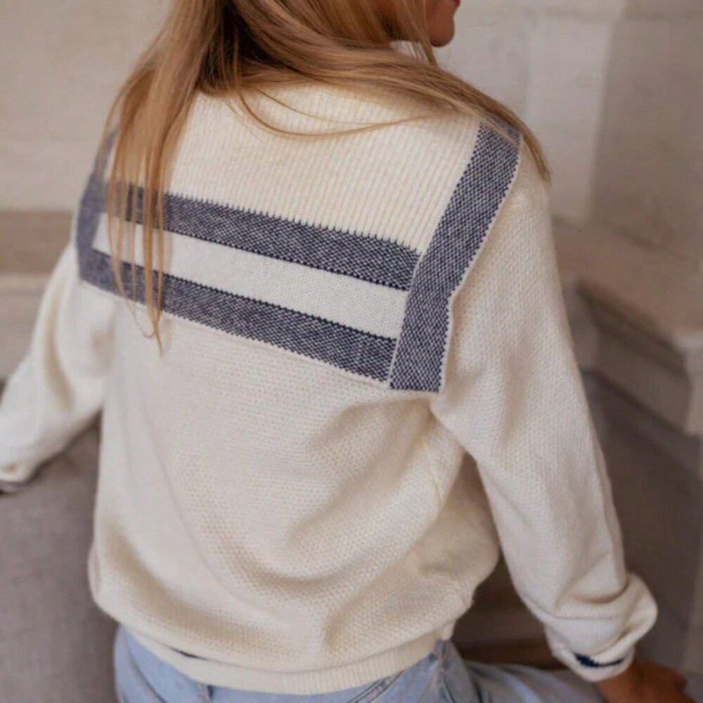 White Casual Women's Knitted Sailor Collar Cardigan - Picture 2 of 5